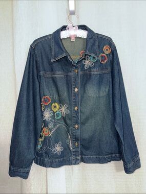 C&B XL Dark Wash Embroidered Embellished Denim  Shacket/Jacket